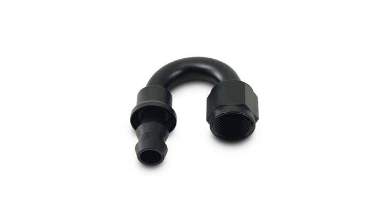 Vibrant -12AN aluminum push-on 180-degree hose end fitting with a vibrant finish, designed for high-performance automotive hoses.
