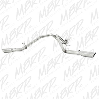 MBRP catback exhaust system for 2009 Chevrolet/GMC 1500 4.8L and 5.3L engines, dual split side design, excluding 8 bed models.