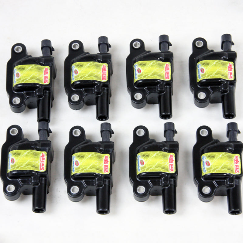 Set of 8 Granatelli Motor Sports LS1-LS9 ignition coils in black for GM LS engine upgrades, high-performance automotive parts.
