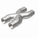 MagnaFlow Smooth Trans X 2.25/2.25 stainless steel X pipe for exhaust systems, showing the polished welded metal construction.