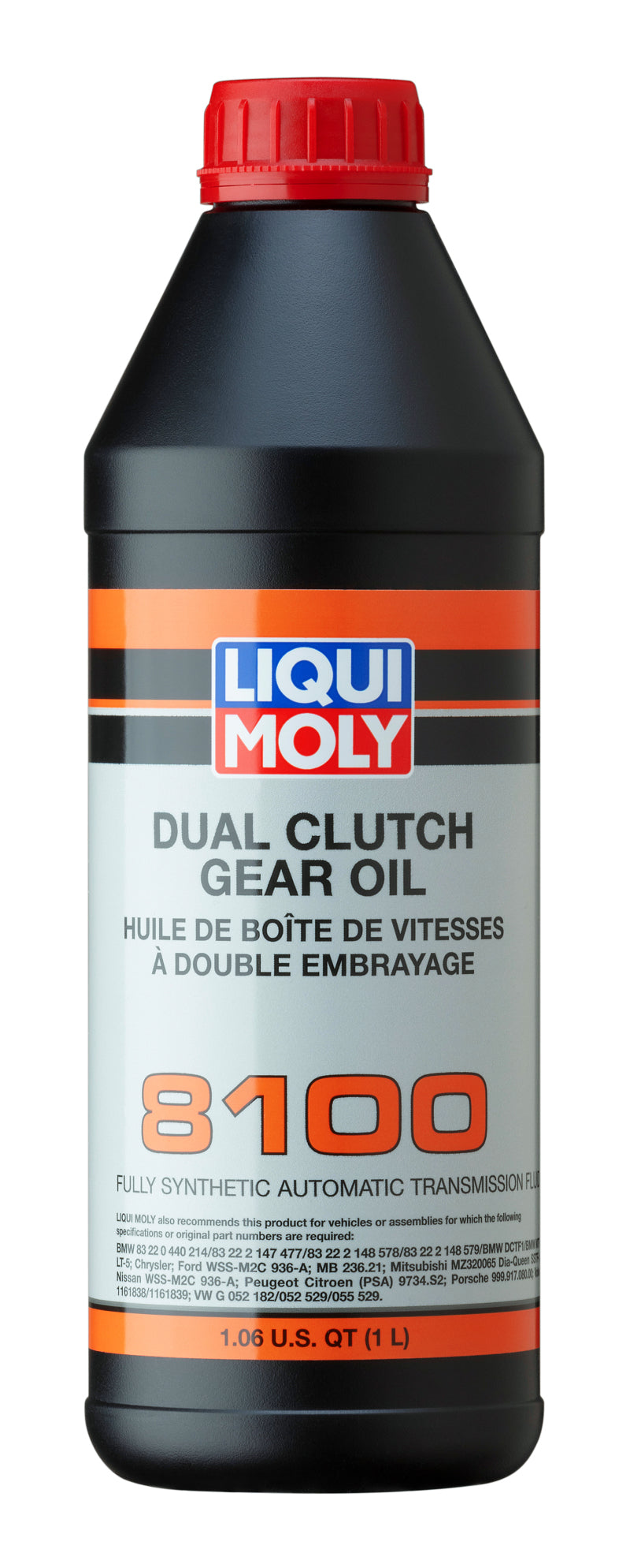 LIQUI MOLY 1L Dual Clutch Transmission Oil 8100, gear oil container with label and cap, suitable for automotive dual clutch transmissions