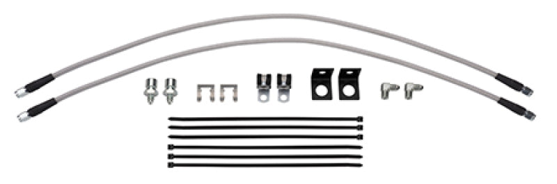 Wilwood 2021+ Ford Raptor front brake line kit with 30-inch flexible brake lines, showing the assembled brake lines and fittings.