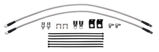 Wilwood 2021+ Ford Raptor front brake line kit with 30-inch flexible brake lines, showing the assembled brake lines and fittings.