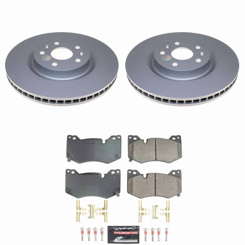 PowerStop Z23 coated front brake kit for Chevrolet Corvette 2020-2025, featuring performance brake components and hardware.