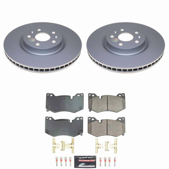 PowerStop Z23 coated front brake kit for Chevrolet Corvette 2020-2025, featuring performance brake components and hardware.