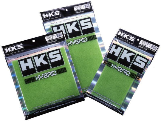 HKS SHF M-Size 3-Row Replacement Air Filter for direct fit, showing the black filter material and metal frame.