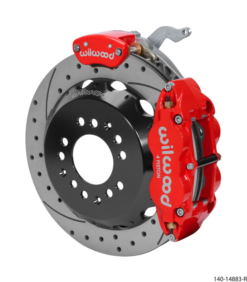 Wilwood Narrow Superlite 4R-MC4 red rear brake kit with drilled 12.88-inch rotor for 1988-1996 Chevy Corvette C4 big brake upgrade