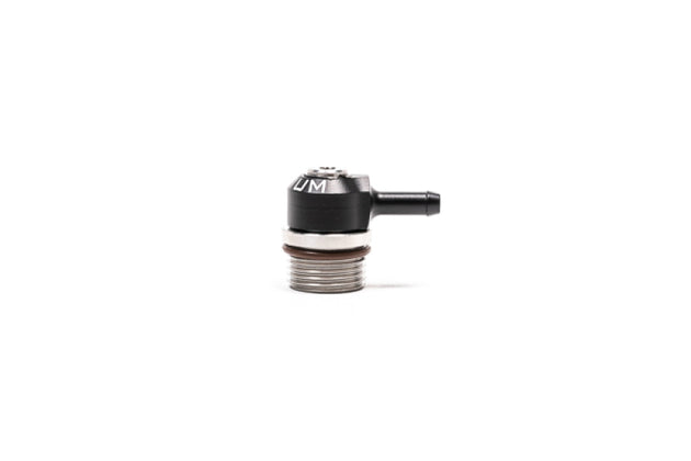 Radium Engineering 10AN ORB swivel banjo fitting with 6.5mm barb for automotive fluid connections, displayed on a white background.