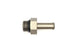 DeatschWerks 6AN ORB male to 5/16 inch barb fitting with O-ring, showing the fitting's metal construction and threaded connections.