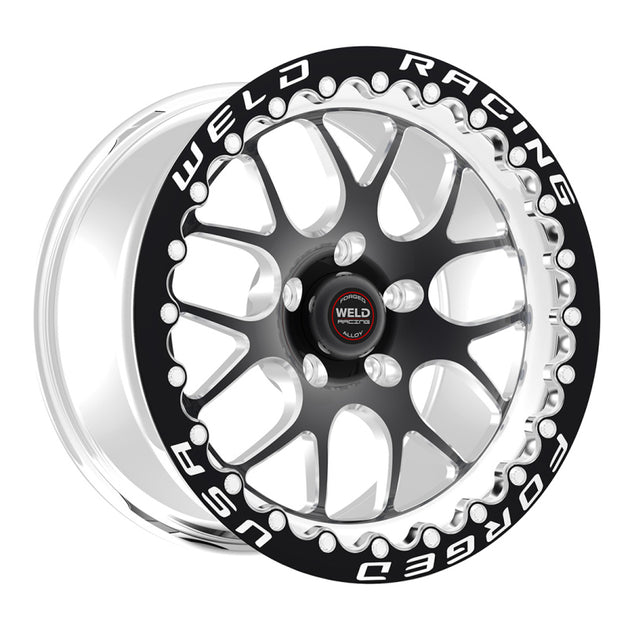 Black Weld S77 17x10 forged wheel with 5x120mm bolt pattern, 7.2-inch backspacing, high pad, and single beadlock for off-road vehicles.