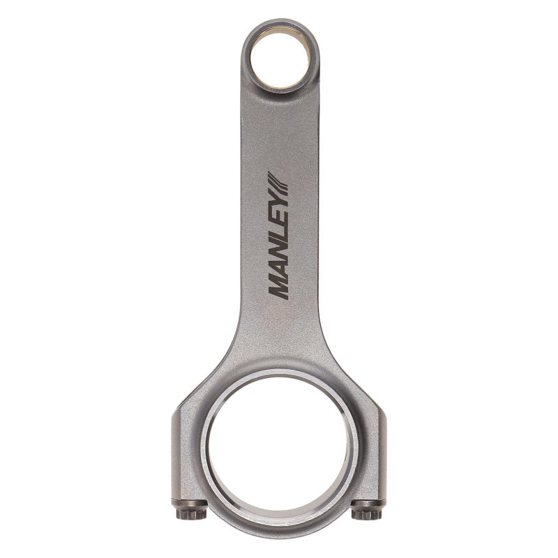 Manley Performance Chevy LS-1 6.125-inch H-beam connecting rod with ARP 2000 bolt, showing detailed metal construction.