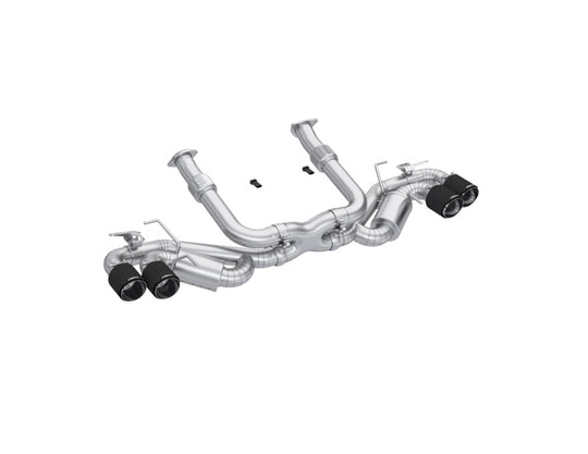 MBRP catback exhaust system for Chevrolet Corvette C8 20-24 with quad split rear exit and AFM sims, featuring polished metal tips.