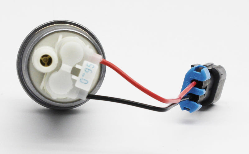 Walbro Universal 39/80 Flex Fuel Hellcat in-tank fuel pump showing the compact pump unit with electrical connectors and fuel inlet.
