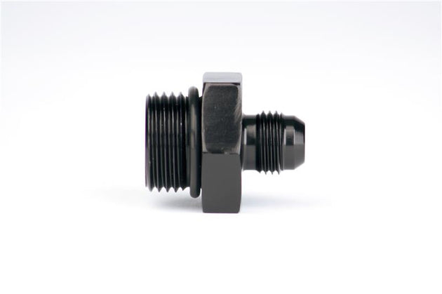 Aeromotive ORB-10 to AN-06 male flare reducer fitting showing metal fitting with threaded ends and flare connection.
