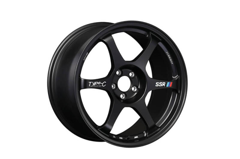 SSR Forged Type-C wheel, 18x9.5 inches, +38 offset, 5/114.3 bolt pattern, Sprint Black finish with a sleek, modern design.