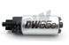 DeatschWerks DW65C 265 LPH compact fuel pump with mounting clips, shown close-up of the pump and components.
