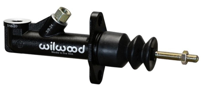 Wilwood GS remote brake master cylinder with .625-inch bore, featuring a compact design and metal fittings for automotive braking systems.