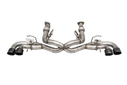 CORSA Performance Corsa 2020-2025 Corvette C8 catback exhaust with 3-inch valved system and 4.5-inch black quad tips, fits factory NPP.
