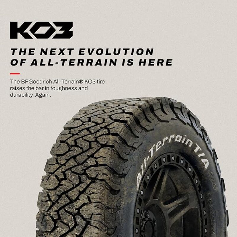 BFGoodrich All Terrain T/A KO3 LT275/65R20 off-road and on-road UTV tires with rugged tread pattern and sidewall details.