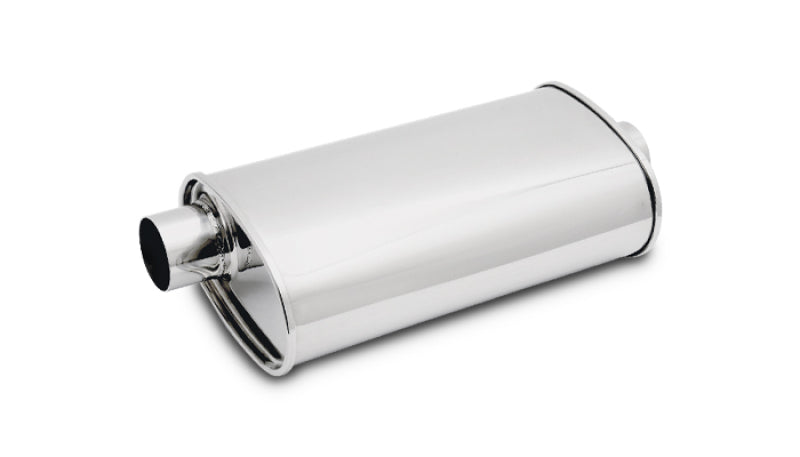 Vibrant StreetPower Oval Muffler 5x9x15 inches with 2.5-inch I.D. and offset-center body for automotive exhaust systems.