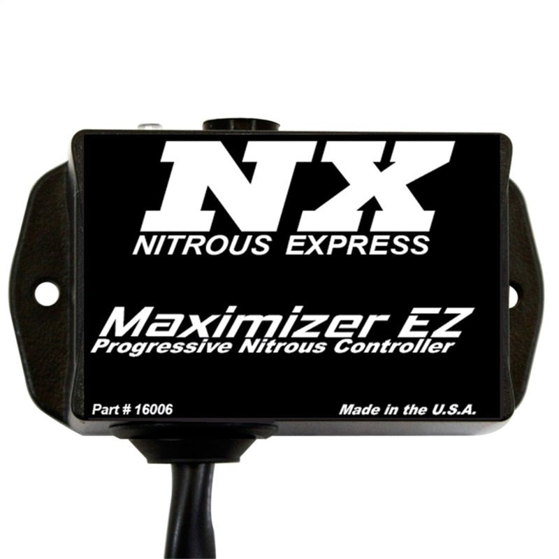 Nitrous Express Maximizer EZ Progressive Nitrous Controller mounted on a vehicle's engine bay, featuring control knobs and wiring.