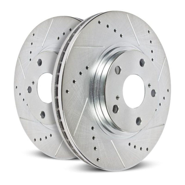 PowerStop drilled and slotted rear left brake rotor for GMC Sierra 3500 HD 2011-2020, heavy-duty brake component