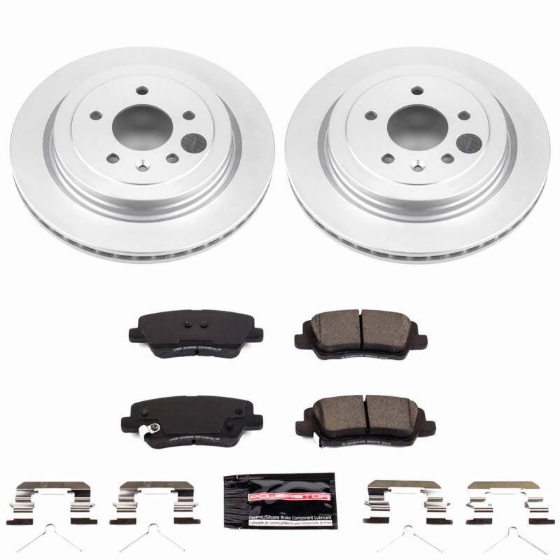 PowerStop Z23 coated rear brake kit for 2016-2018 Cadillac ATS, includes brake rotors and pads for enhanced braking performance.