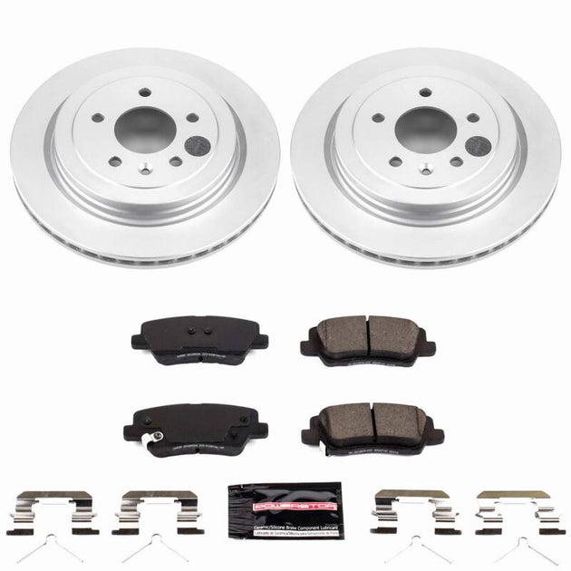 PowerStop Z23 coated rear brake kit for 2016-2018 Cadillac ATS, includes brake rotors and pads for enhanced braking performance.