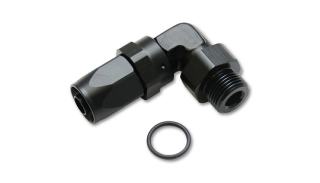 Vibrant Male -8AN 90 Degree Hose End Fitting with 3/4-16 thread, durable metal construction for automotive or fluid connections.