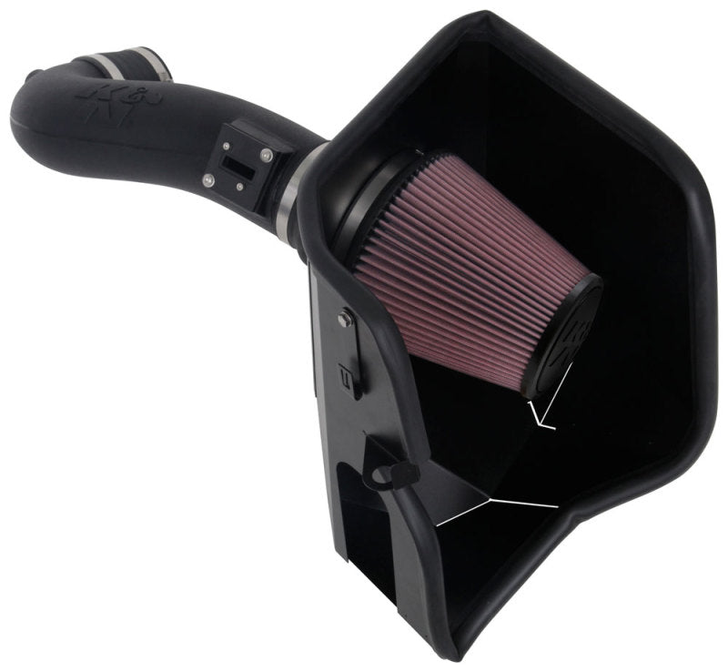 K&N Engineering cold air intake system for 2019+ Chevrolet 1500 V8 trucks, featuring high-performance air filter and intake tubing.