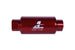 Aeromotive AN-10 inline fuel filter with red anodized finish and 10 micron microglass element for automotive fuel systems.