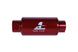 Aeromotive AN-10 inline fuel filter with red anodized finish and 10 micron microglass element for automotive fuel systems.