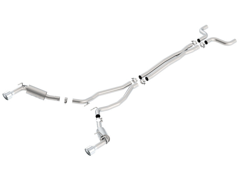 Borla catback exhaust system for 2014-2015 Chevy Camaro SS 6.2L V8 with single split rear exit, ATAK model, metal finish.