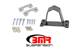 Black hammertone BMR 16-17 6th Gen Camaro front driveshaft safety loop mounted on the driveshaft for added protection.