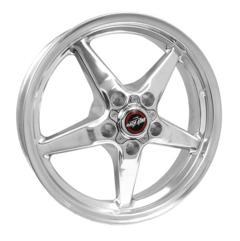 Polished Race Star 92 Drag Star 17x4.50 cast wheel with 5x4.50 bolt pattern and 1.75-inch backspacing, designed for direct drill applications.