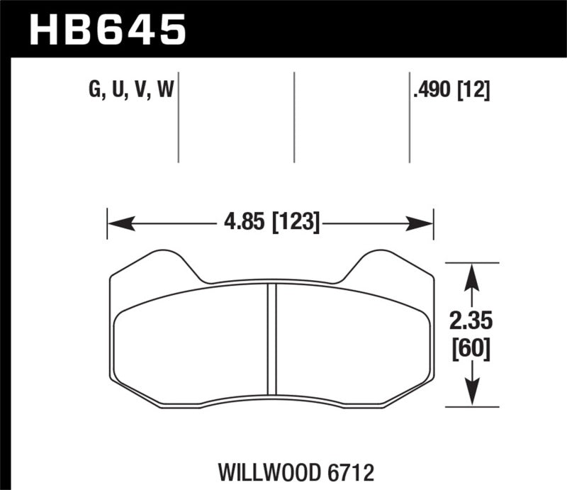 Hawk Performance Wilwood Type 6712 DTC-60 racing brake pads with black friction material and metal backing plates.