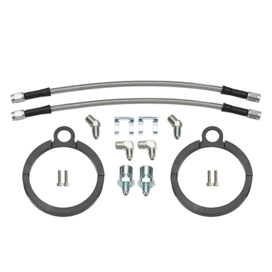 Wilwood 12-inch Flexline Kit for brake lines, featuring -3 3/8-24 IF and 1/8-27 NPT 90-degree fittings, black braided hose