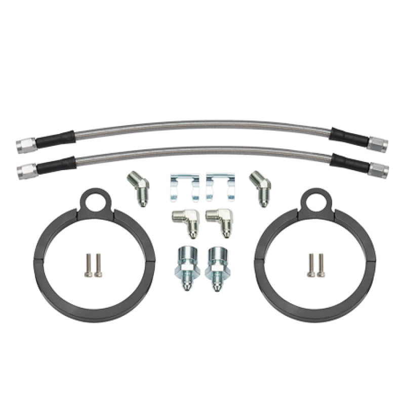 Wilwood 12-inch Flexline Kit for brake lines, featuring -3 3/8-24 IF and 1/8-27 NPT 90-degree fittings, black braided hose