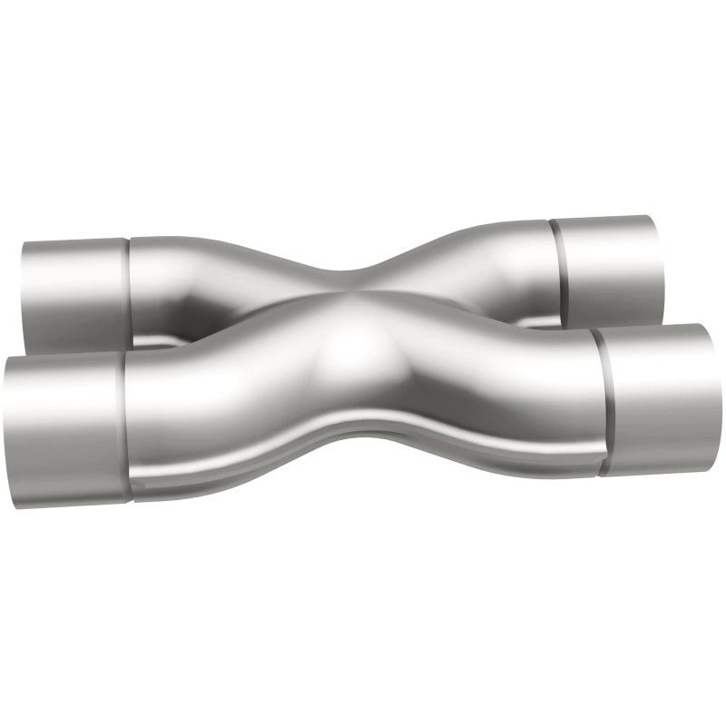 MagnaFlow Smooth Trans X 3/3 X 14 stainless steel X pipe for vehicle exhaust systems, showing shiny metal surface and pipe design