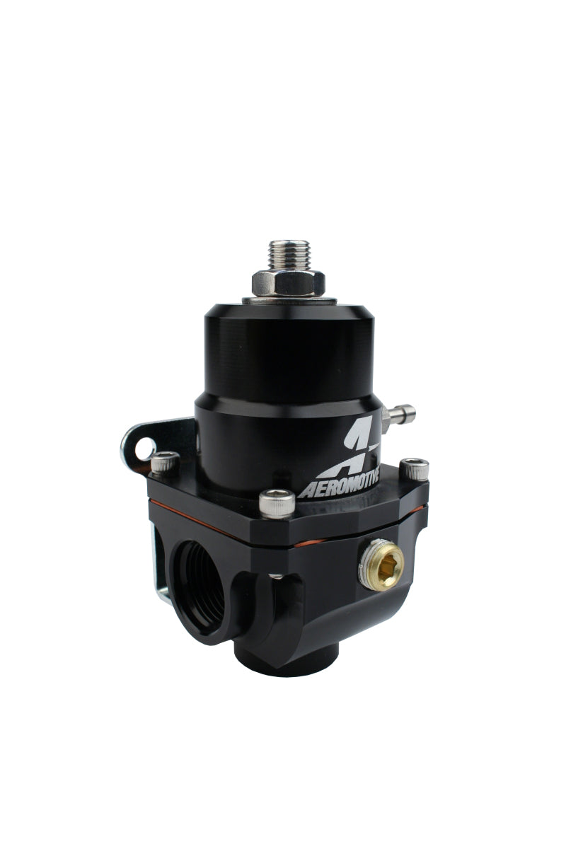 Aeromotive adjustable fuel pressure regulator with .188 valve, 35-75 PSI, two 08 inlets and return, for automotive performance fueling.