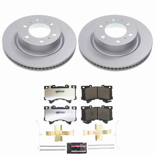 PowerStop Toyota Tacoma front Z36 coated brake and tow kit with brake pads and rotors installed on a truck.