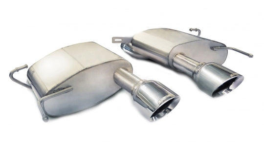 Polished CORSA Performance axle-back exhaust for Cadillac CTS Coupe V 6.2L V8 2011-2015, showing the shiny, curved exhaust tips.
