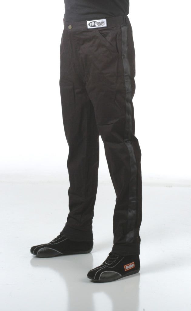 RaceQuip Black SFI-1 1-L racing pants in XL size, lightweight and durable racing apparel with a comfortable fit.