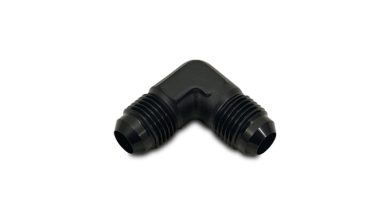 Vibrant -10AN 90-degree flare union fitting in aluminum, used in automotive and hydraulic fluid connections, with a sleek metallic finish.