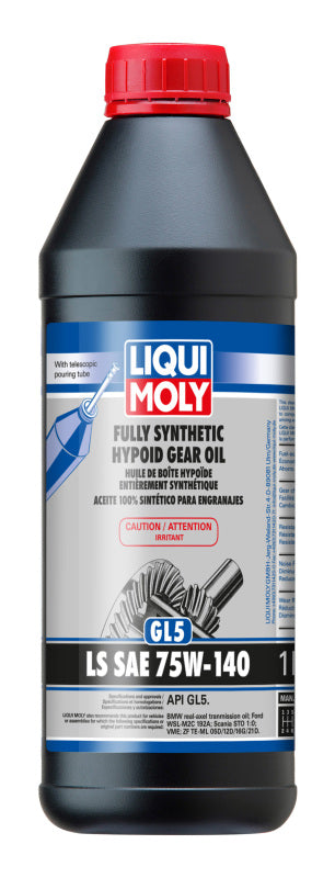 LIQUI MOLY 1L fully synthetic hypoid gear oil GL5 LS SAE 75W140, bottle with gear oil label, suitable for automotive gear systems