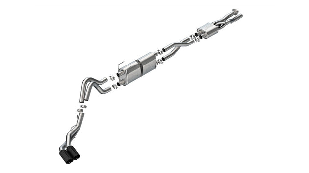 Borla S-Type Cat-Back Exhaust for Ford F250/F350 7.3L V8 SD Brawler Black, showing the black exhaust system and pipes.