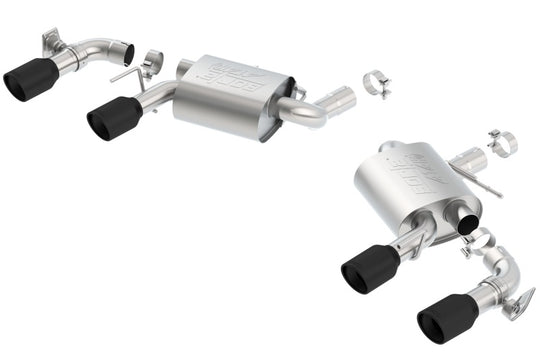 Borla axle back exhaust for 2016 Chevy Camaro V8 SS with dual mode valves and ceramic black finish, shown from rear angle