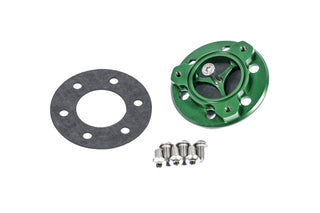 Radium Engineering FCST Adapter 6-bolt to 3-bolt fuel filler fitting for fuel tanks, shown in metallic finish.