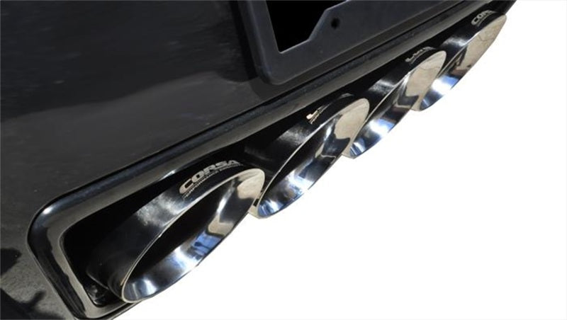 Polished CORSA Performance axle back exhaust for 2014-2019 Corvette C7 coupe with dual rear exit, 6.2L V8 engine.