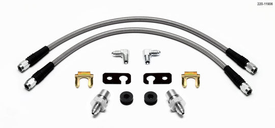 Wilwood front Fiesta brake line kit with flexible brake lines and fittings, designed for improved braking performance.
